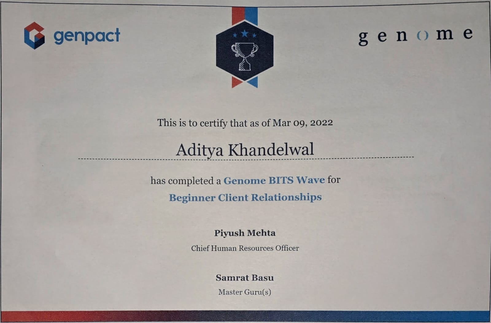 Client Relationship certificate